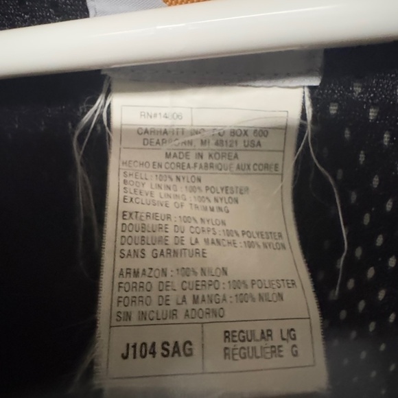 Carhartt Mens Lt Sag Workshield Vented Coat Jacket Hooded Size large - Picture 3 of 4